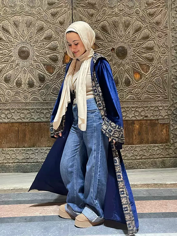 Royal blue velvet kaftan