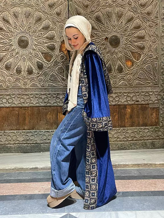 Royal blue velvet kaftan