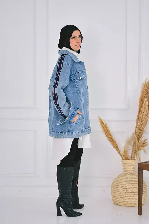 Striped denim jacket in blue