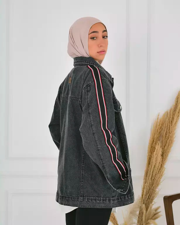 Striped denim jacket in dark grey