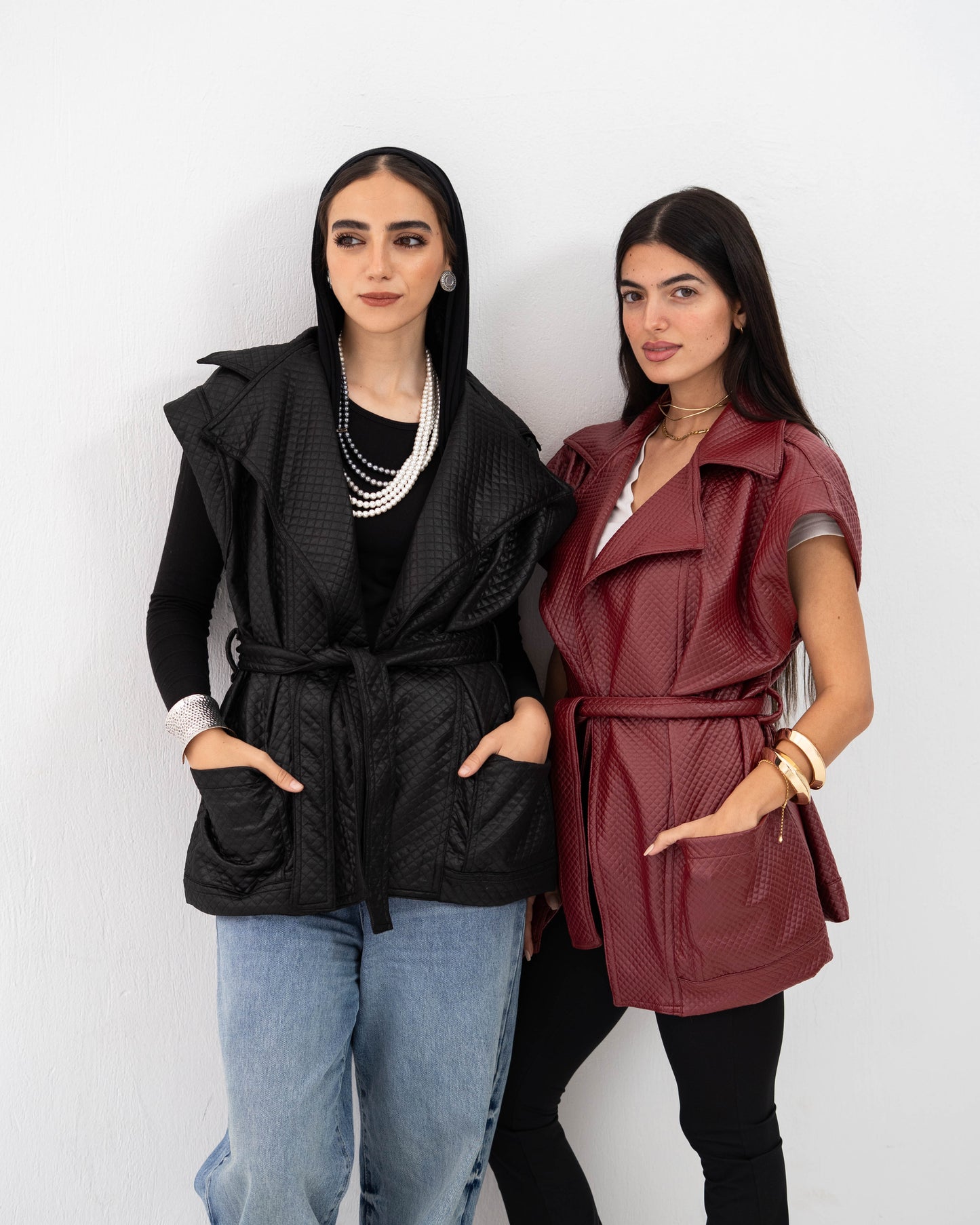 Leather Vest In Burgundy