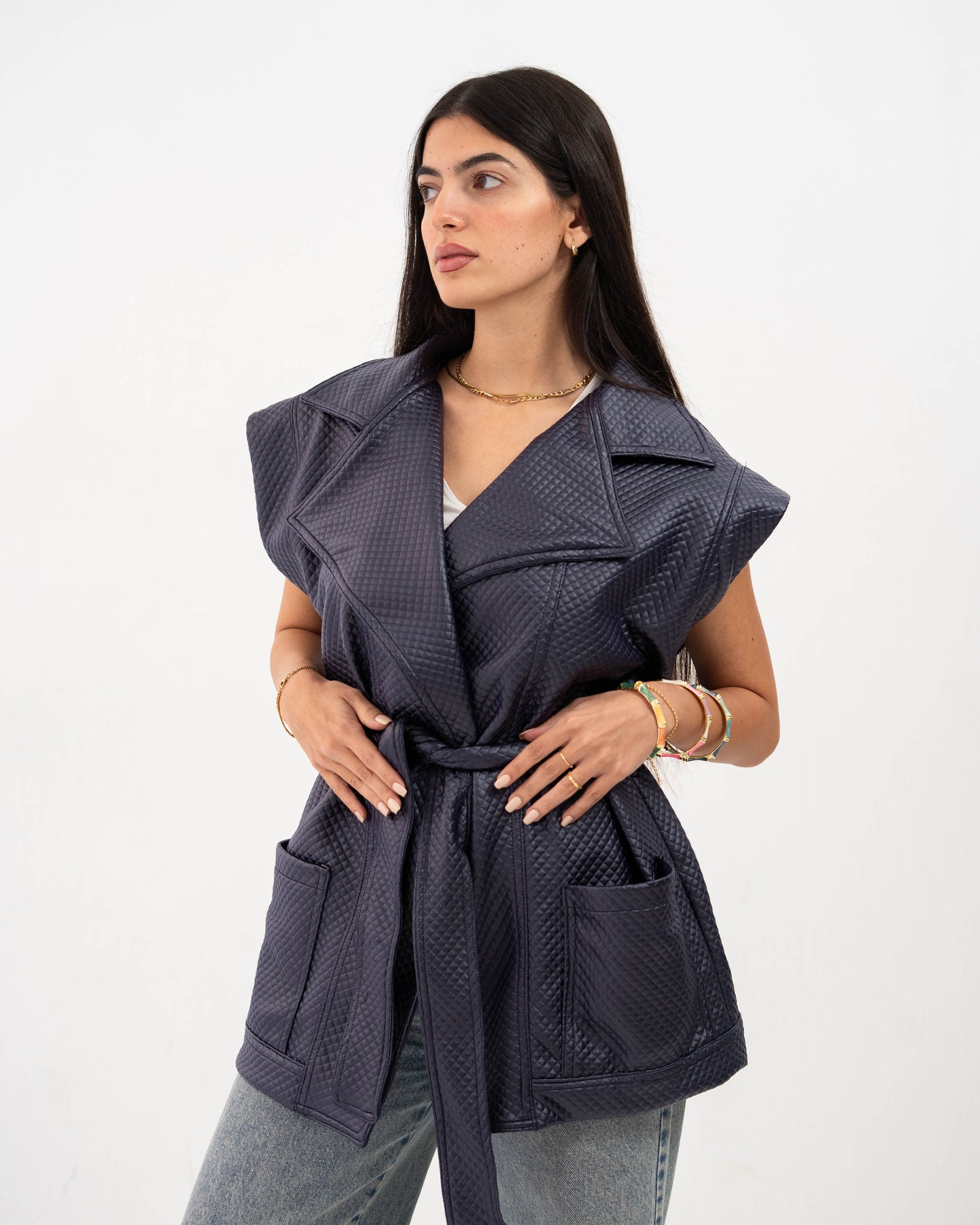 Leather Vest In Blue