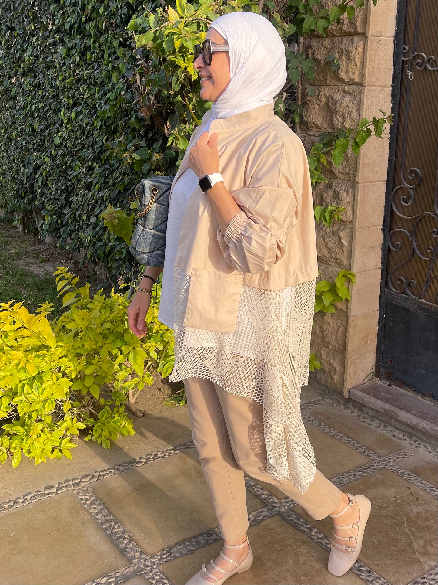 Half half cardigan in beige