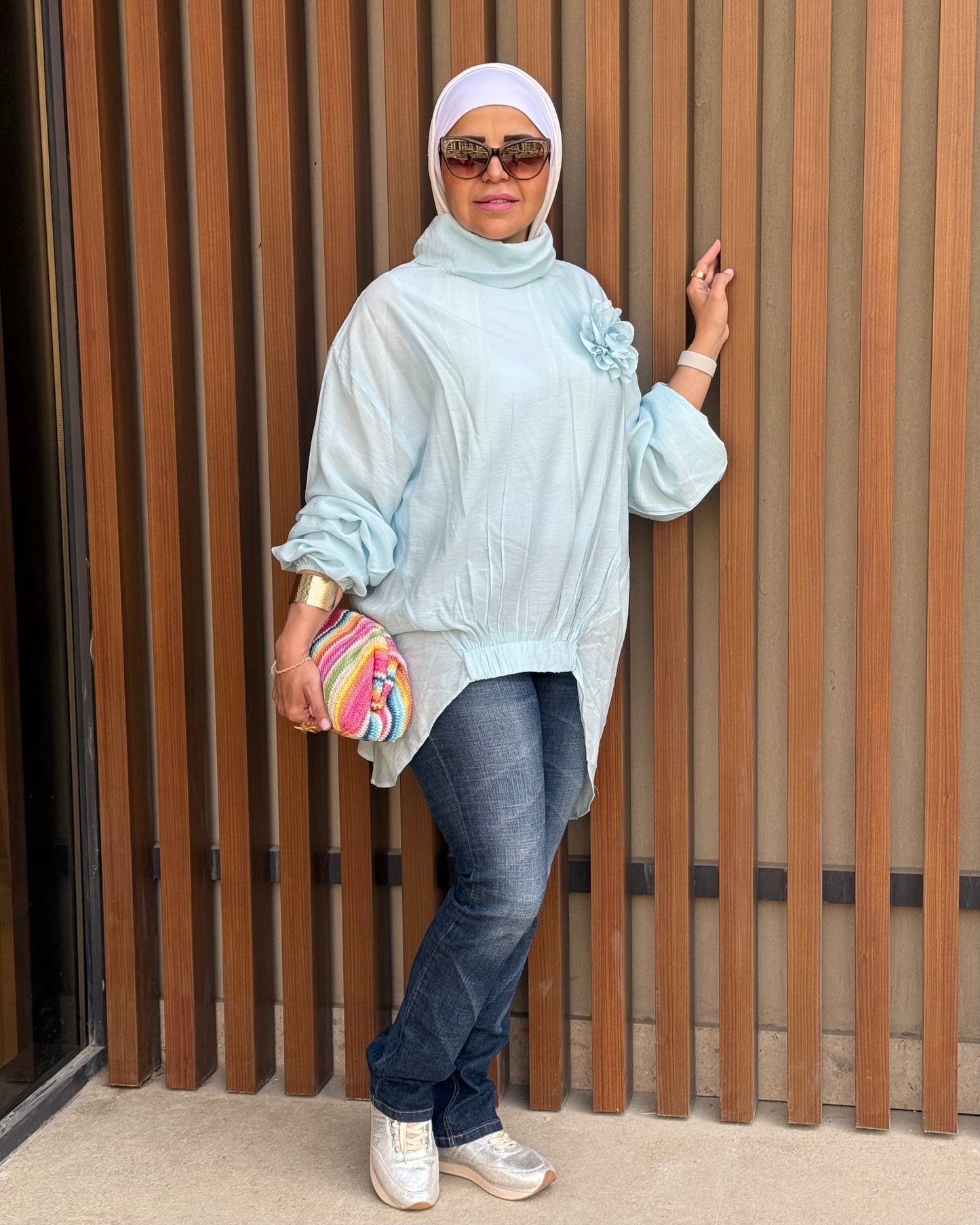 turtle neck top in Baby blue
