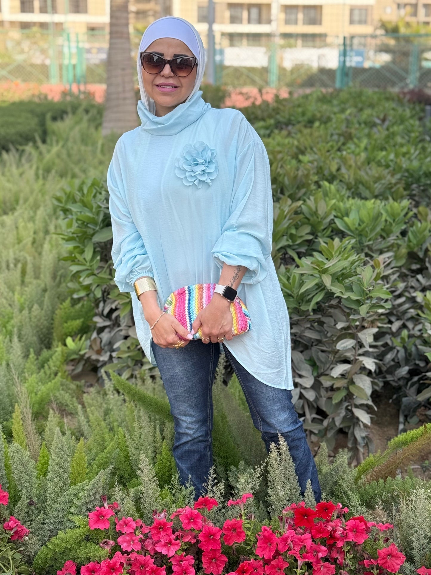 turtle neck top in Baby blue