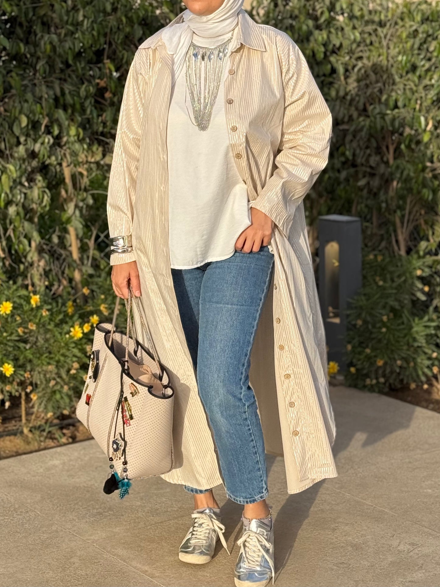 Metallic dress shirt in beige