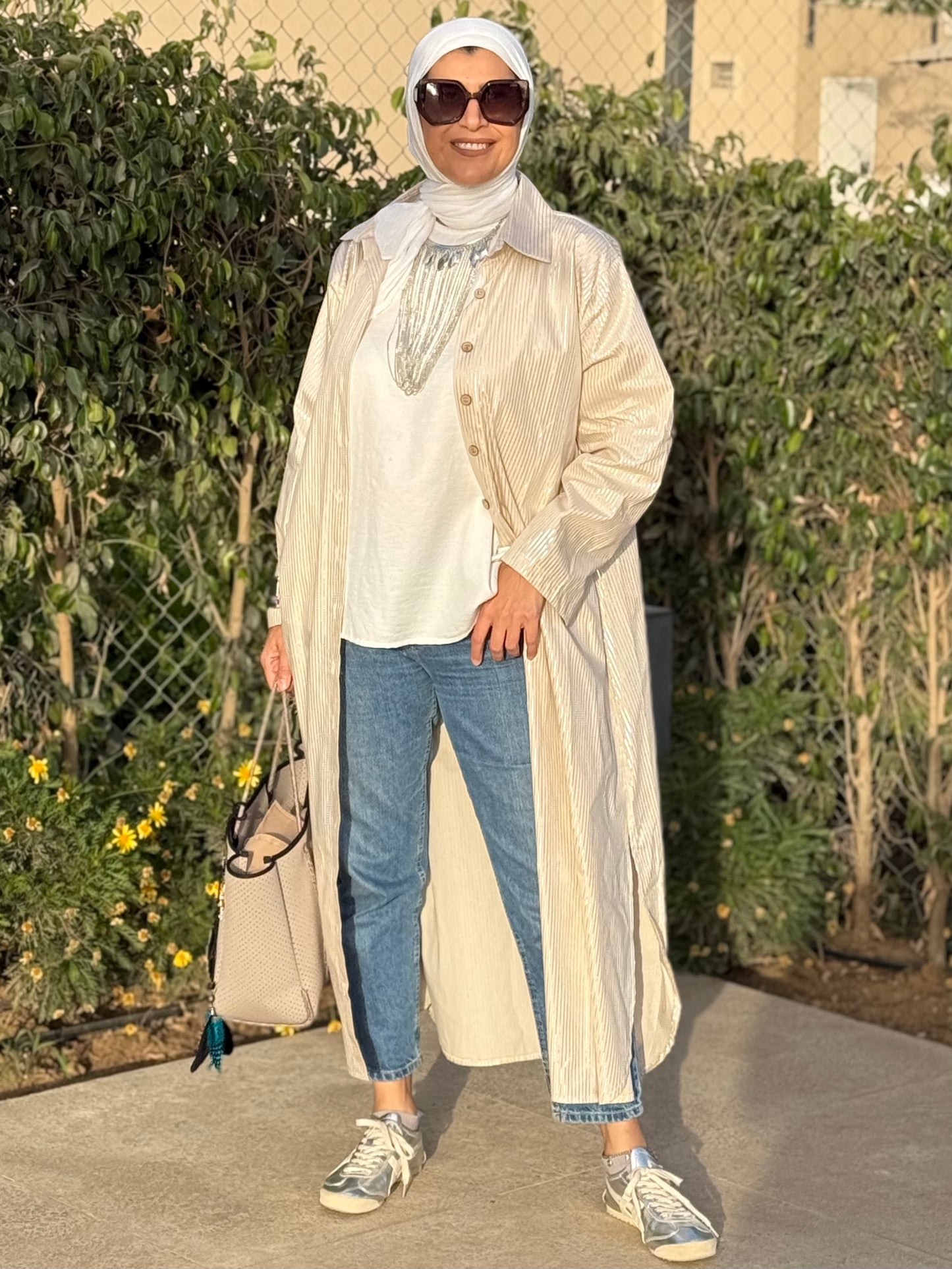 Metallic dress shirt in beige