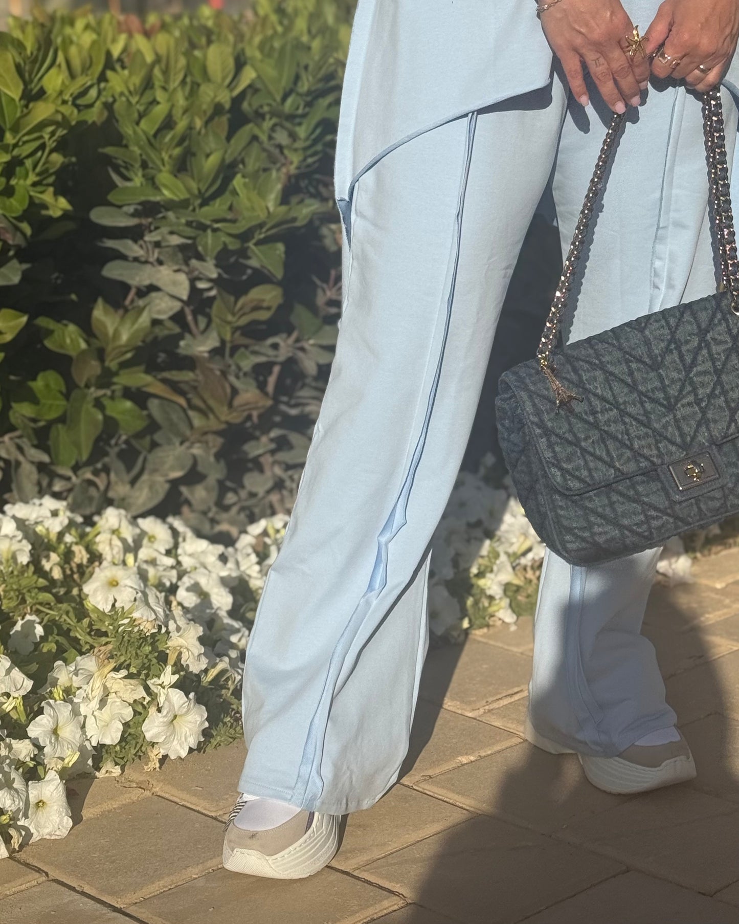 Premium melton cotton wide leg pants in baby blue