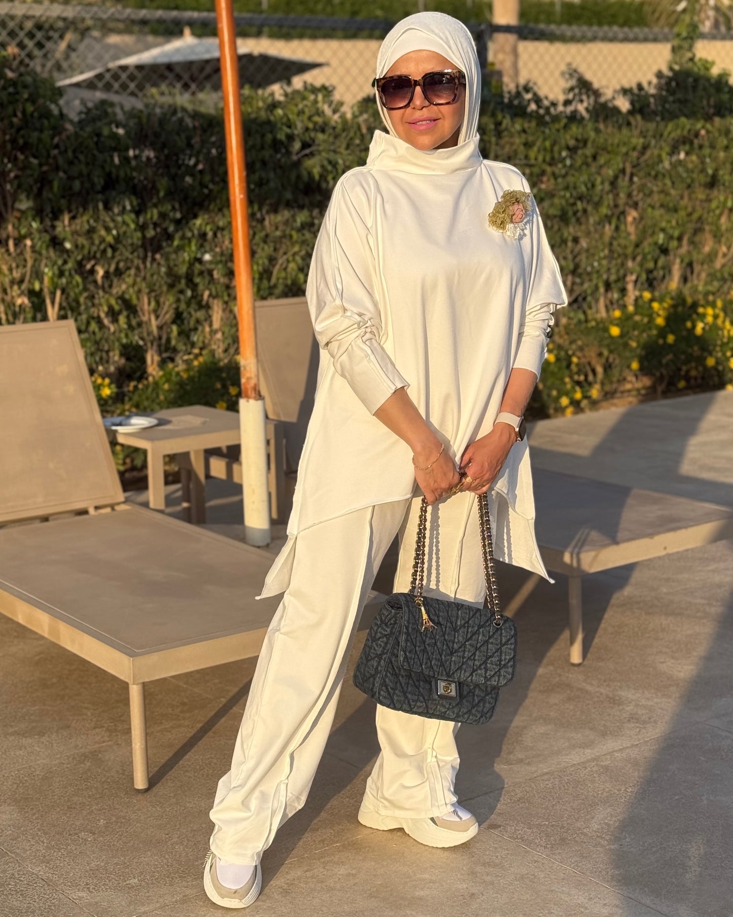 Premium melton cotton wide leg pants in white