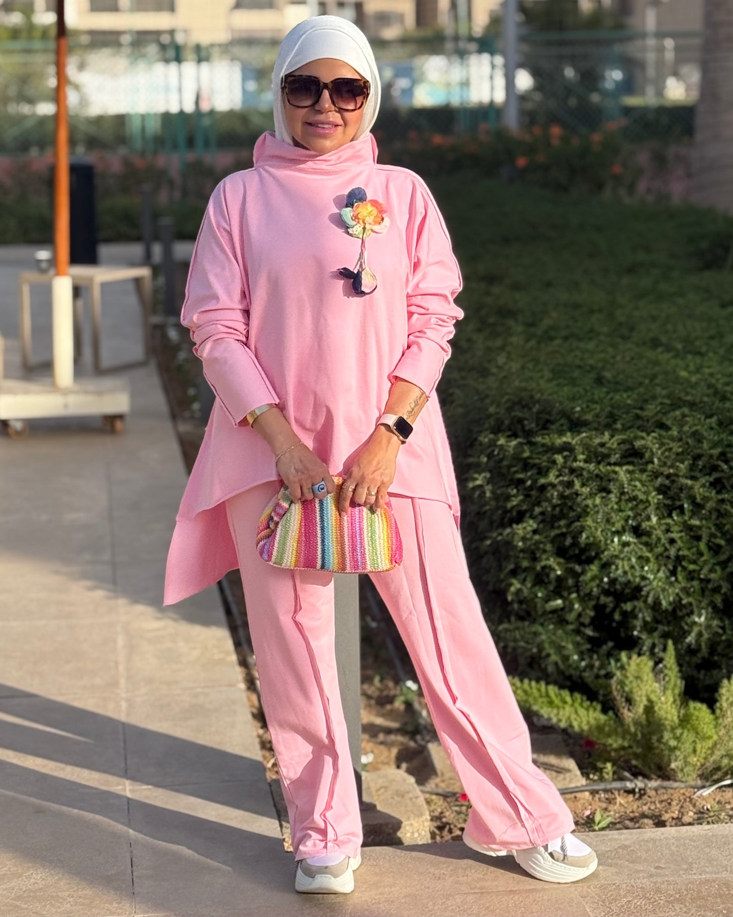 Melton wide leg cotton pants in pink