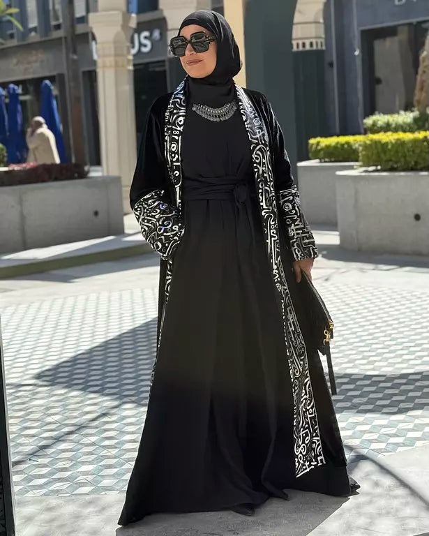 black velvet embroidered with silver Kuffic Calligraphy