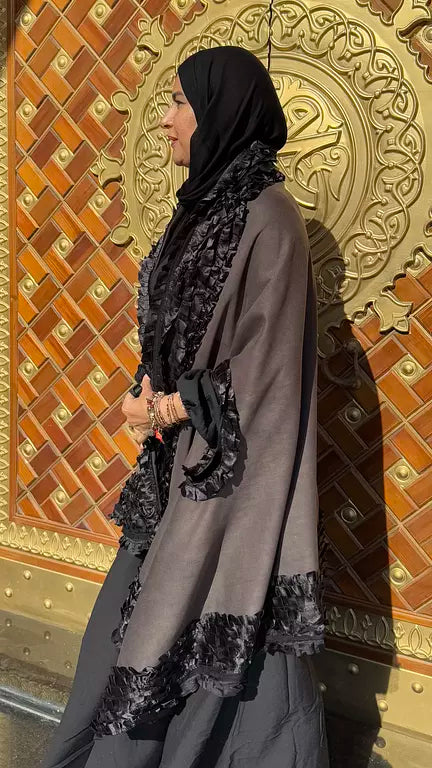 Wavy grey suede poncho kaftan