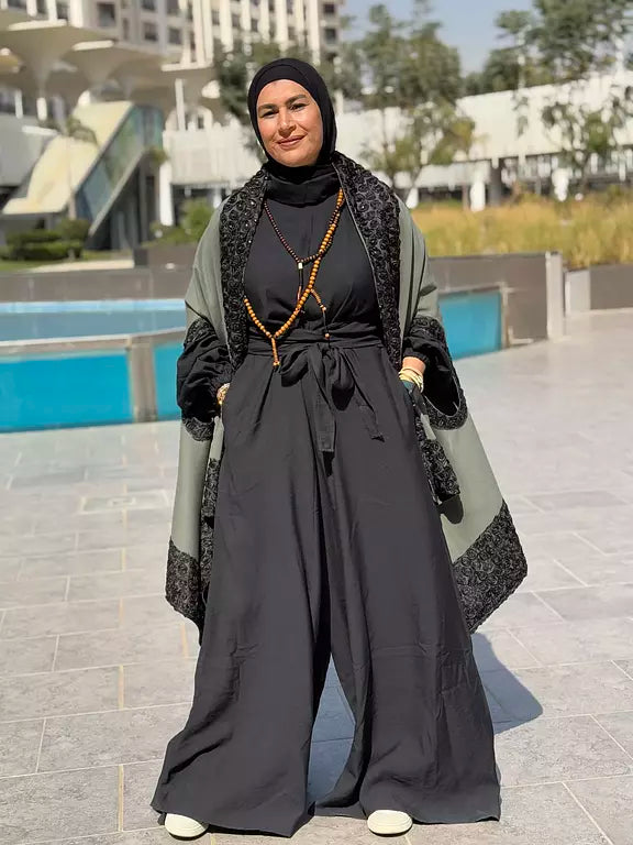 Olive flower suede poncho