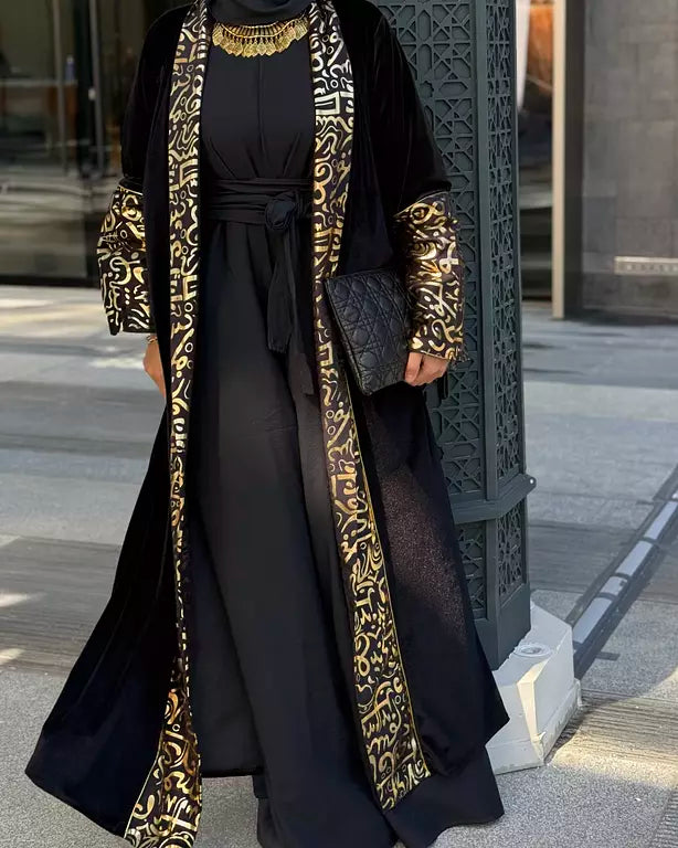 Black velvet embroidered with gold Kuffic Calligraphy