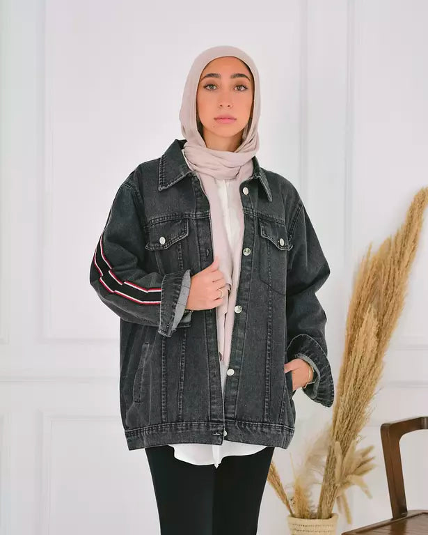 Striped denim jacket in dark grey