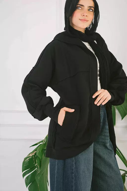 Upside down melton jacket in black