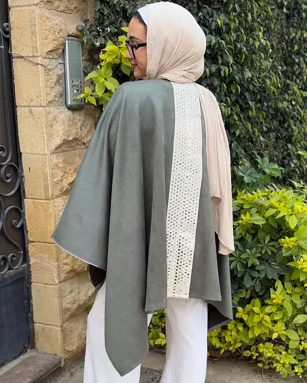 Olive suede cape