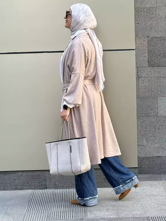 Braided wool cardigan in beige