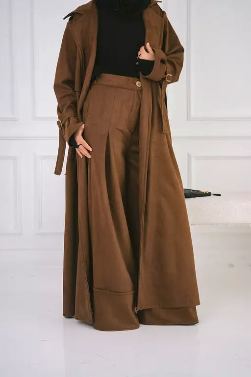 Suede wide leg pants in brown