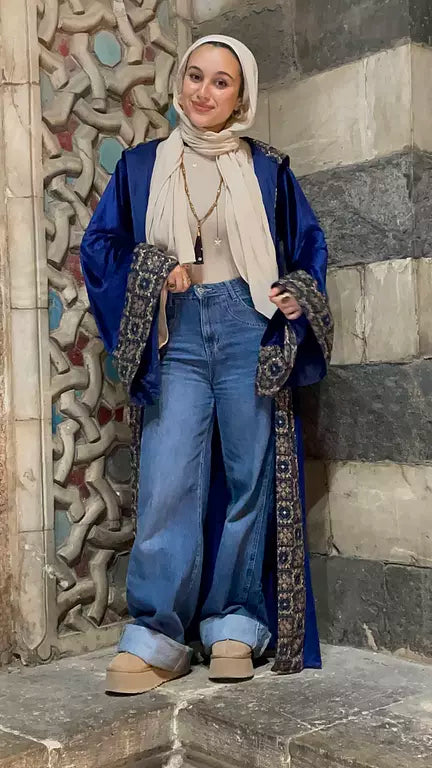 Royal blue velvet kaftan