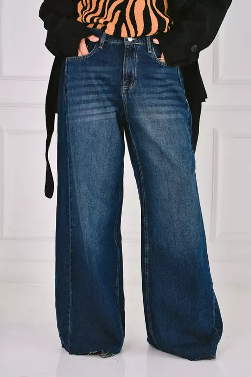 denim wide leg pants
