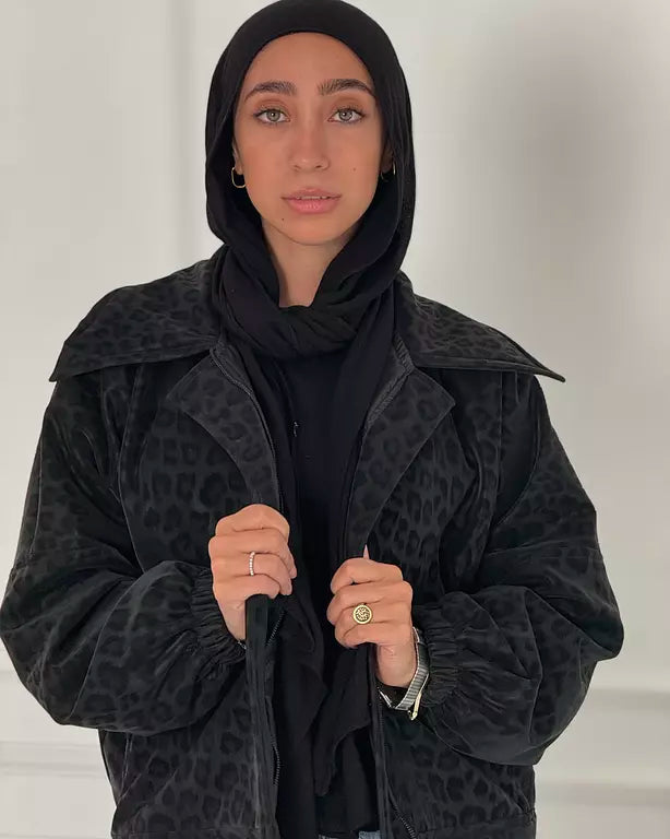 Black cheetah leather jacker