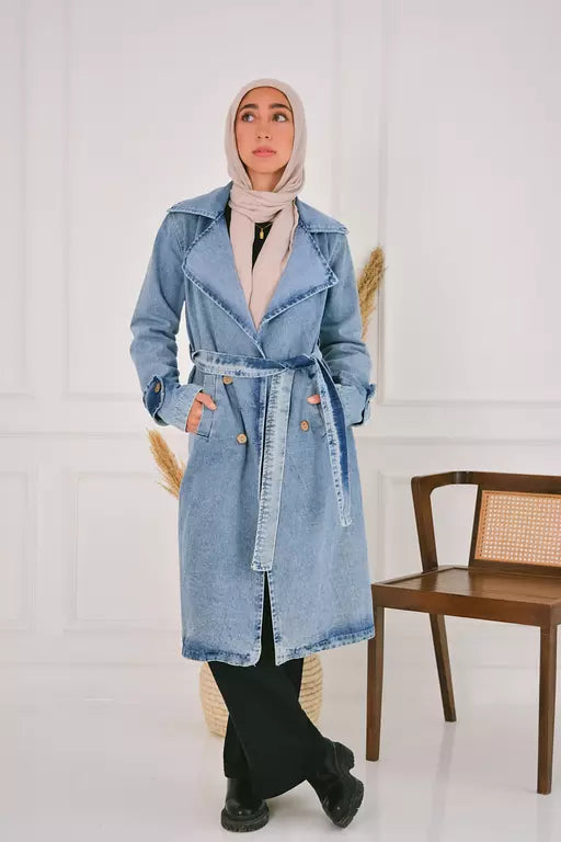 Denim trench coat