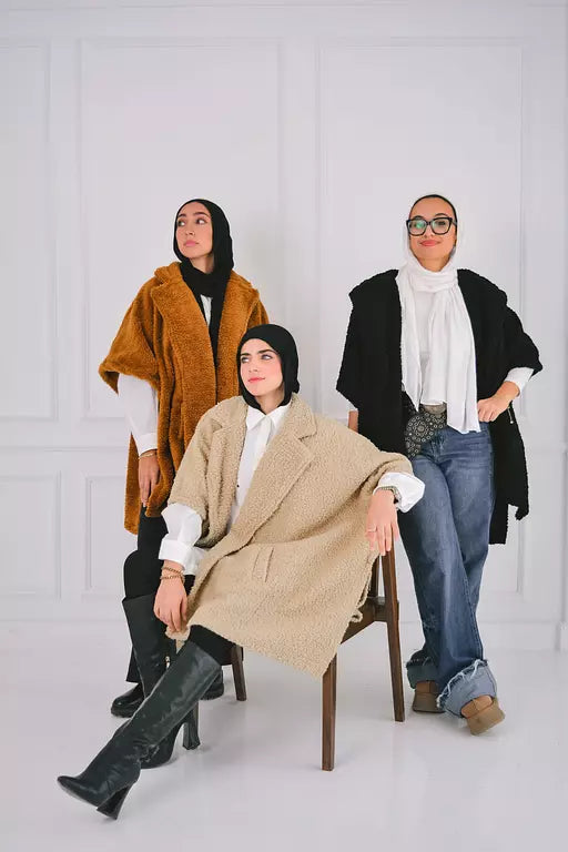 Teddy bear poncho in camel