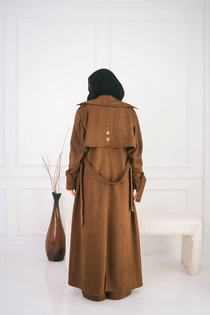 Suede trench coat in brown