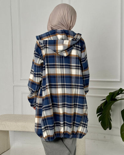 Checked wool jacket with zipper in blue