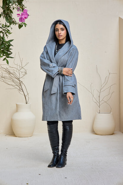 Hooded Long Wool Coat