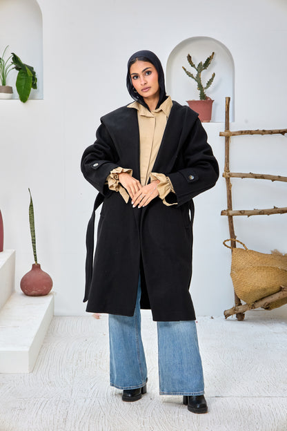 Hooded Long Wool Coat