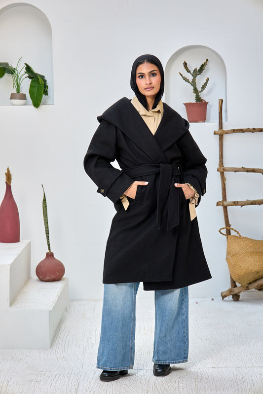 Hooded Long Wool Coat