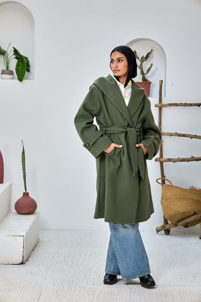 Hooded Long Wool Coat