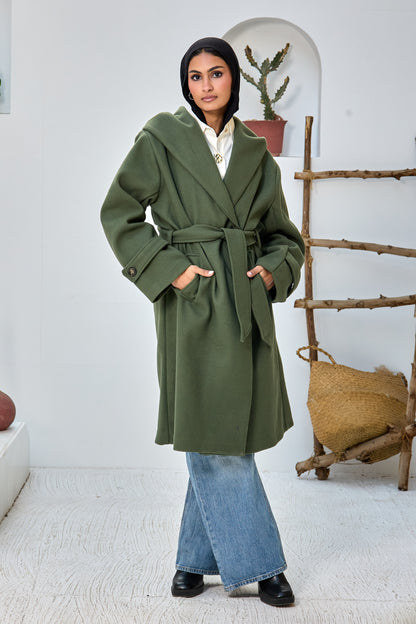 Hooded Long Wool Coat