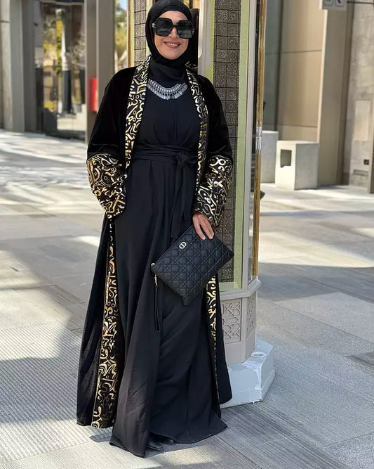 Black velvet embroidered with gold Kuffic Calligraphy