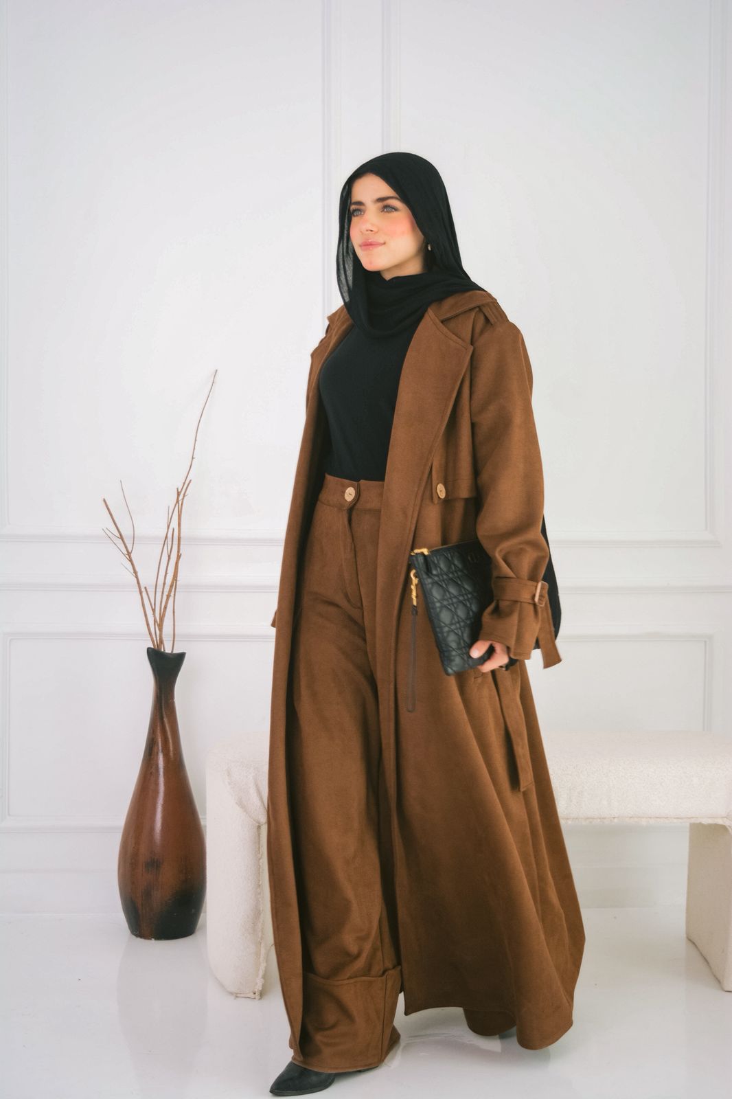 Suede trench coat in brown