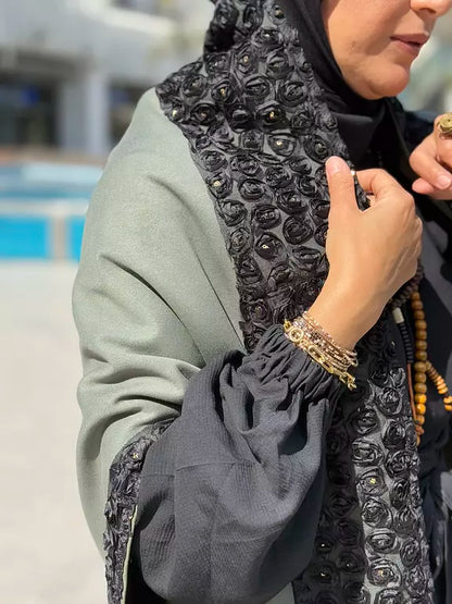 Olive flower suede poncho