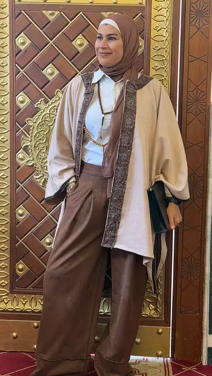 Off white suede cape kaftan