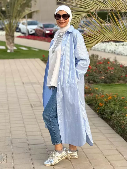 Metallic dress shirt in baby blue