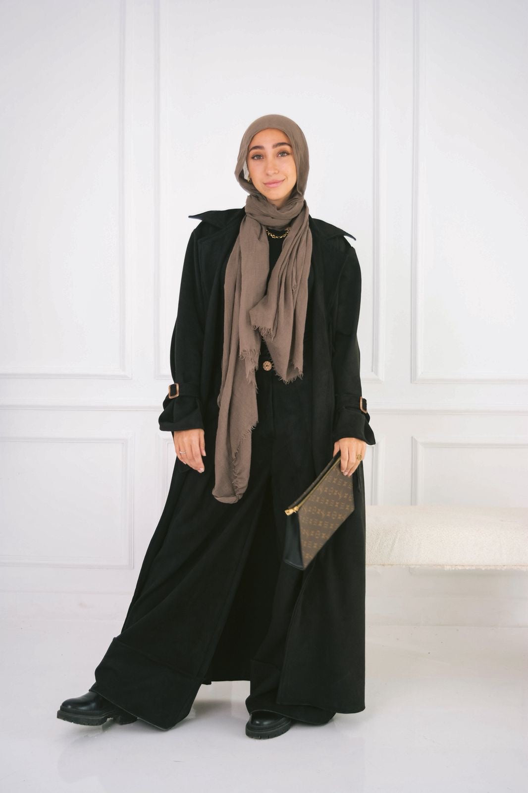 Suede trench coat in Black