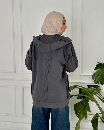 Cotton melton cardigan in grey