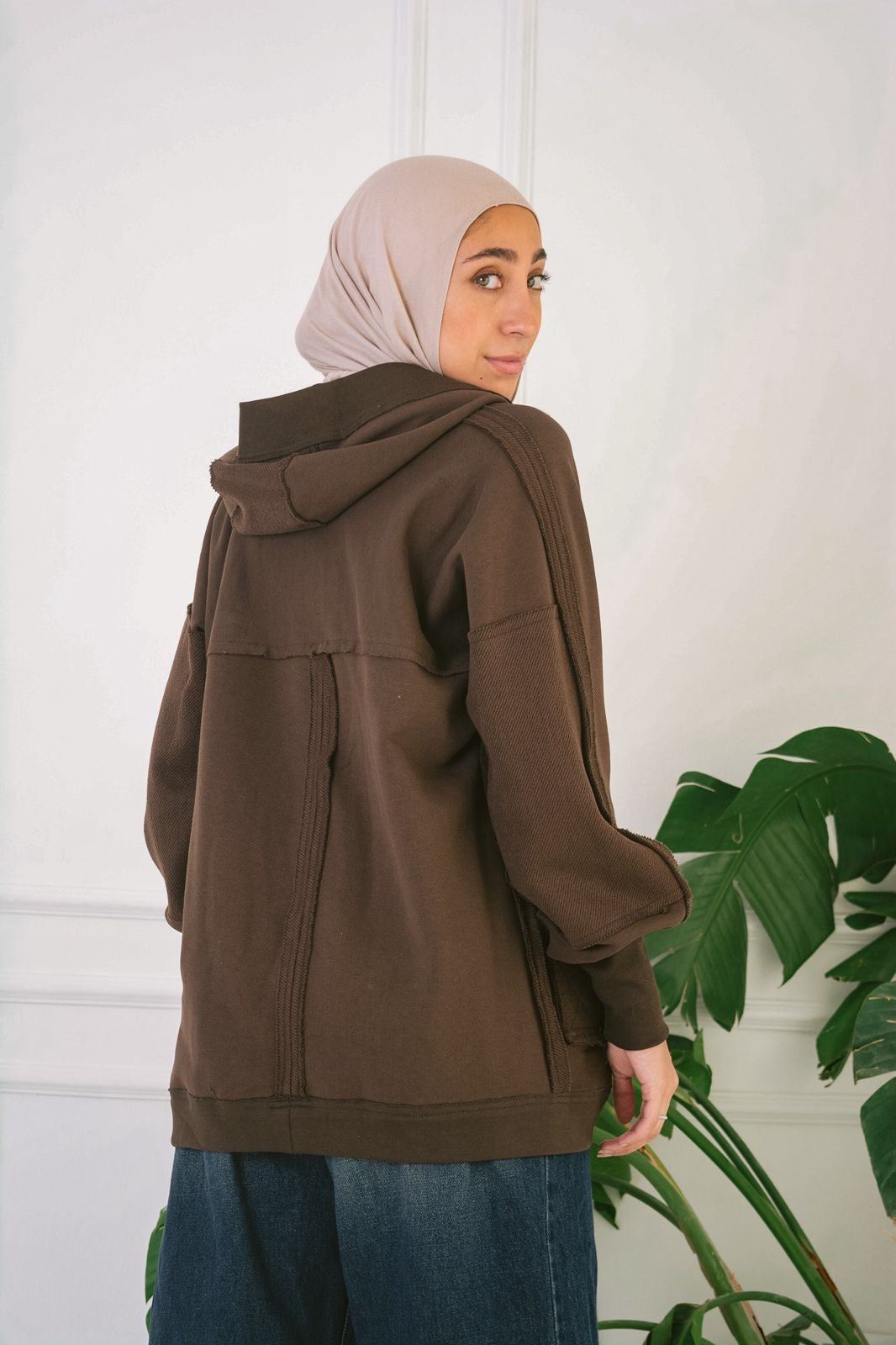 Cotton melton cardigan in brown