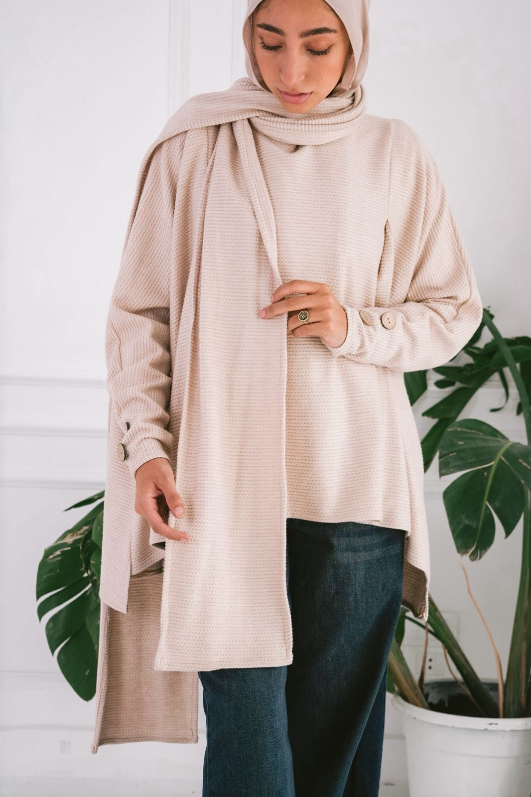 Scarf braided top in beige