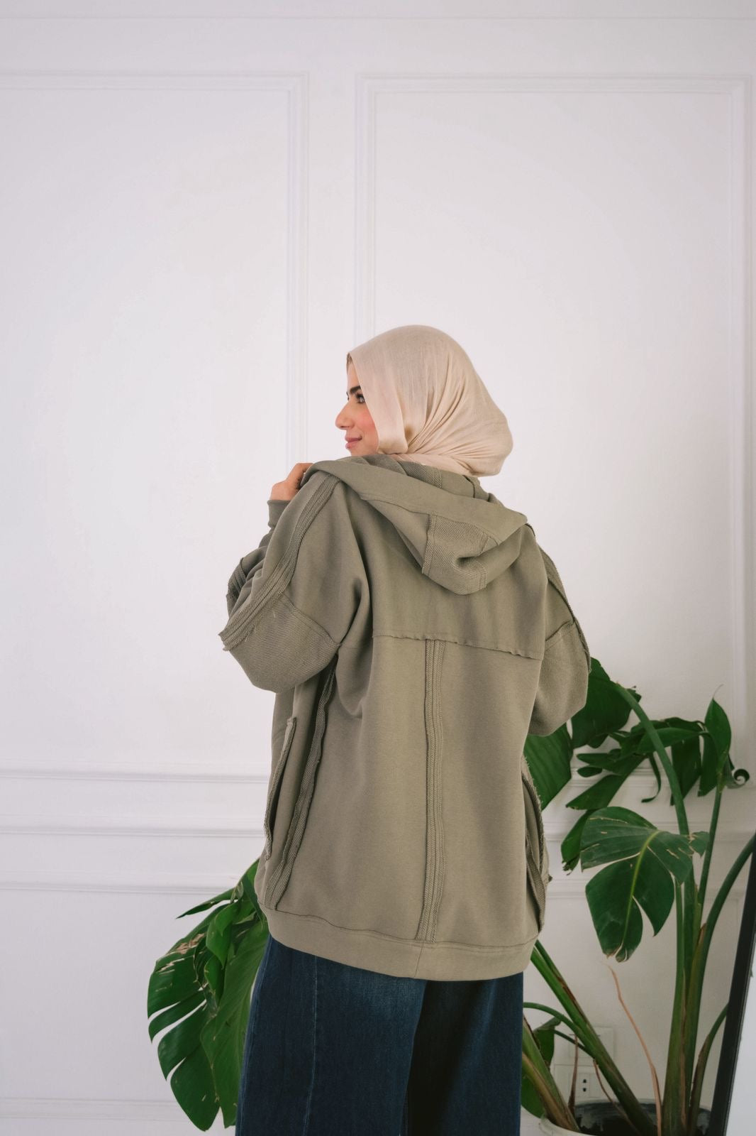 Cotton melton cardigan in sage