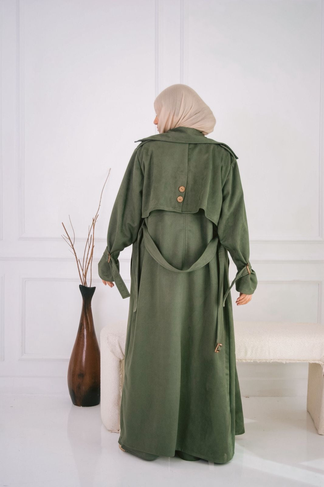 Suede trench coat in olive