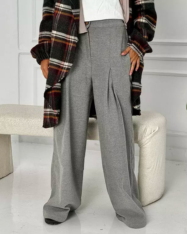 wool wide leg pants in Grey