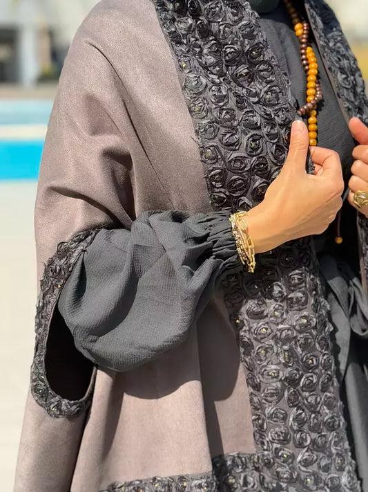 Grey flower suede cape kaftan
