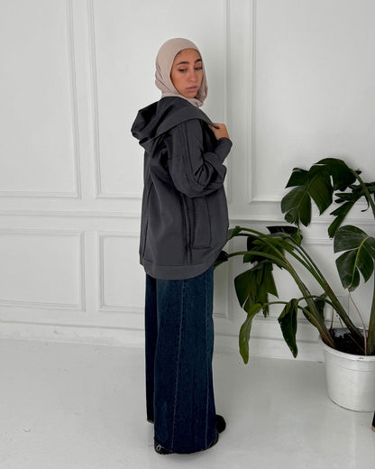 Cotton melton cardigan in grey