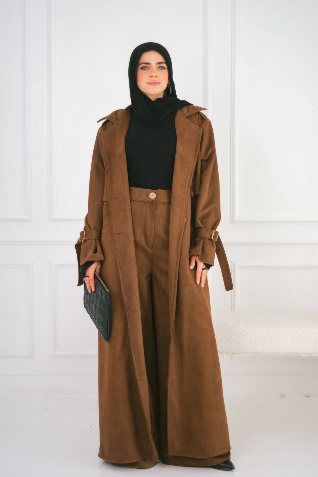 Suede trench coat in brown